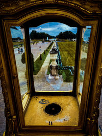 High angle view of train seen through window