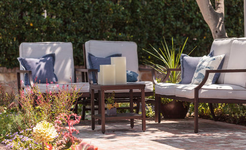 Chairs in formal garden