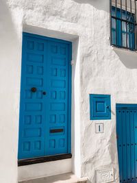 Closed door and windows of building