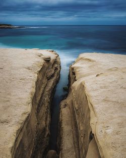 Scenic view of cliffs by sea at la jolla