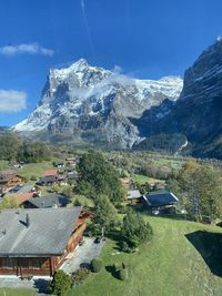 Scenic view of snowcapped mountains against sky