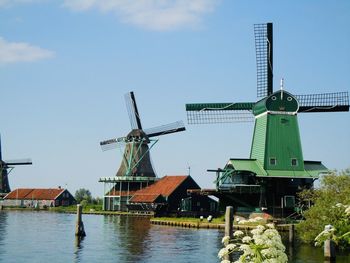Iconic windmills in the town of zaanse schans north holland