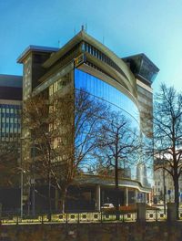 Low angle view of building against blue sky