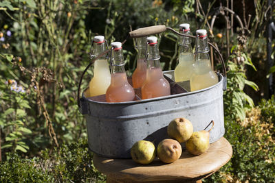 Fruits in container on table