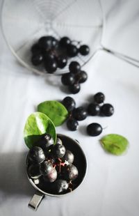 High angle view of berries in plate on table