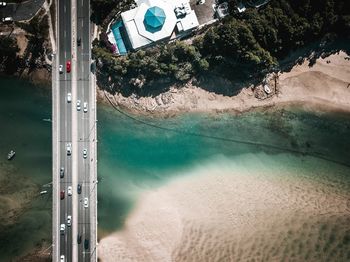 High angle view of swimming pool by sea