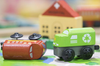 Close-up of toy car on table