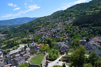 High angle view of townscape against sky