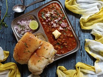 High angle view of food on table