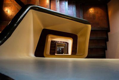 Close-up of spiral staircase in building