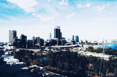 View of city against cloudy sky