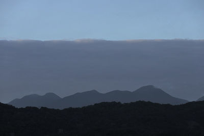 Scenic view of silhouette mountains against sky