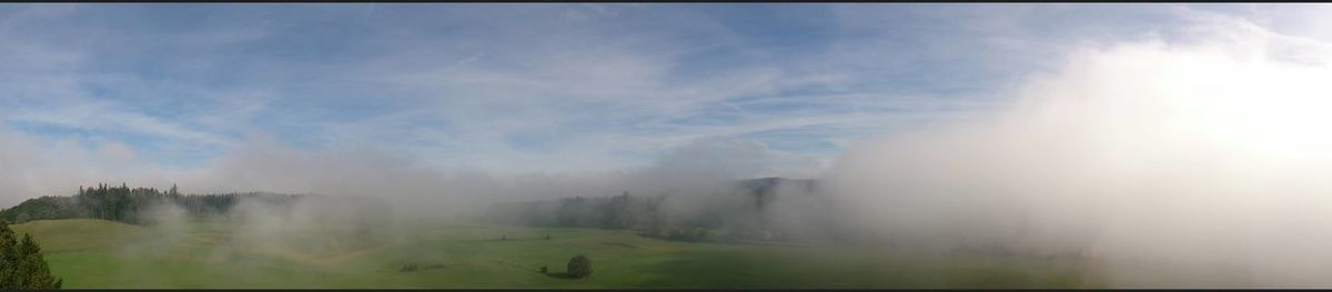 Scenic view of landscape during foggy weather