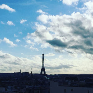 View of cityscape against cloudy sky