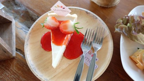 High angle view of cake on table