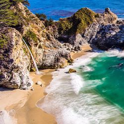 High angle view of rock formations on beach