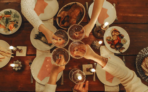 High angle view of food on table