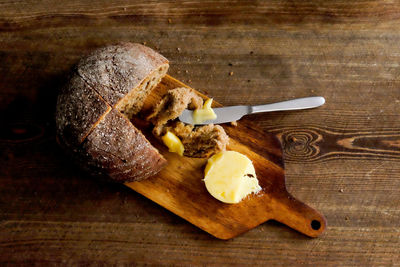 High angle view of food on cutting board