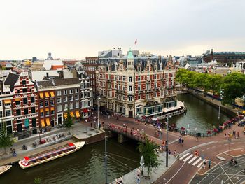 High angle view of buildings in city