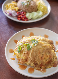 High angle view of food served in plate