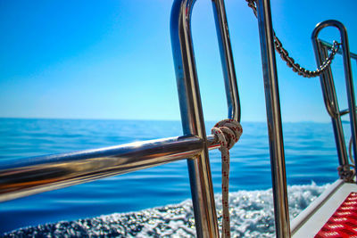 Close-up of sea against clear blue sky