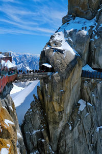 Aerial view of snowcapped mountain against sky