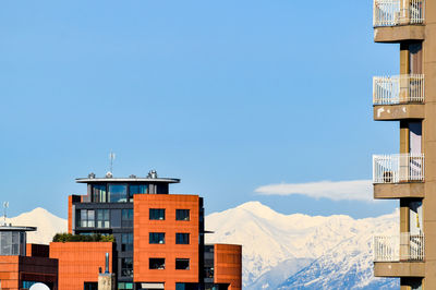 Buildings against clear blue sky