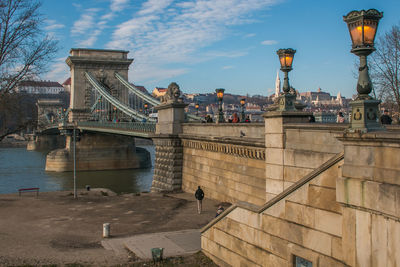 Panoramic view of chain bridge in the center of budapest, hungary