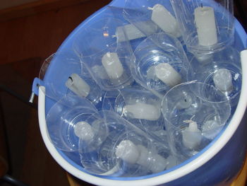 Close-up high angle view of plastic drinking glass