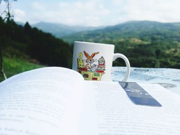 Close-up of open book on table