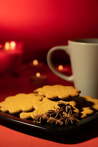 Close-up of coffee cup on table