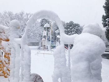 Snow covered trees against sky