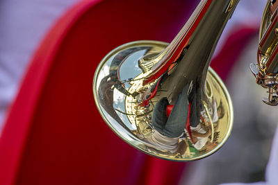 Close-up of trumpet with reflection