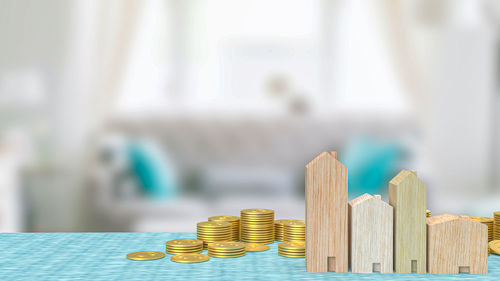 Close-up of coins on table
