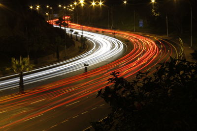 Light trails on road at night