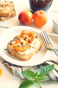 High angle view of breakfast in plate on table