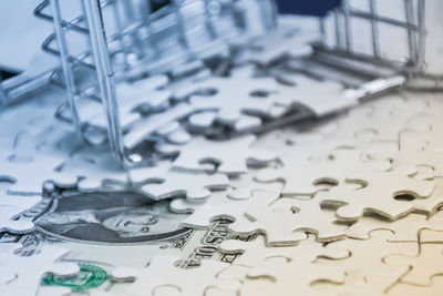 High angle view of text on table