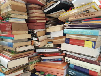 High angle view of books in library