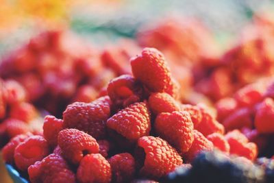 Close-up of raspberries for sale in market