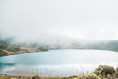 Lake alice against a foggy background, mount kenya national park