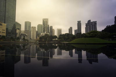 Reflection of buildings in city