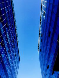 Low angle view of modern buildings against clear blue sky