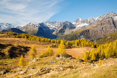 Scenic view of snowcapped mountains against sky