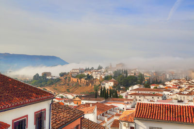 High angle view of townscape against sky