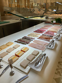 High angle view of food on table at store