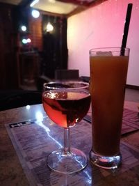 Close-up of beer in glass on table