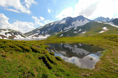 Scenic view of snowcapped mountains against sky