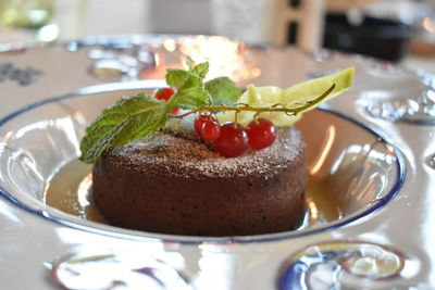 Close-up of dessert in plate on table