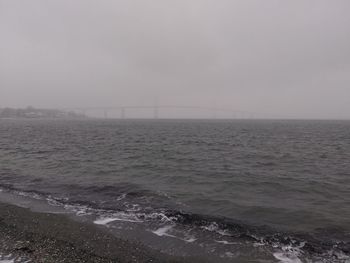 Scenic view of sea against sky during foggy weather