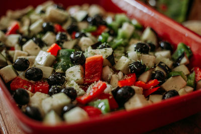 Close-up of chopped fruits in bowl